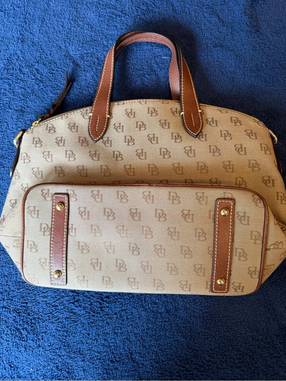Dooney & Bourke Tan Signature Tote with Brown Leather Trim